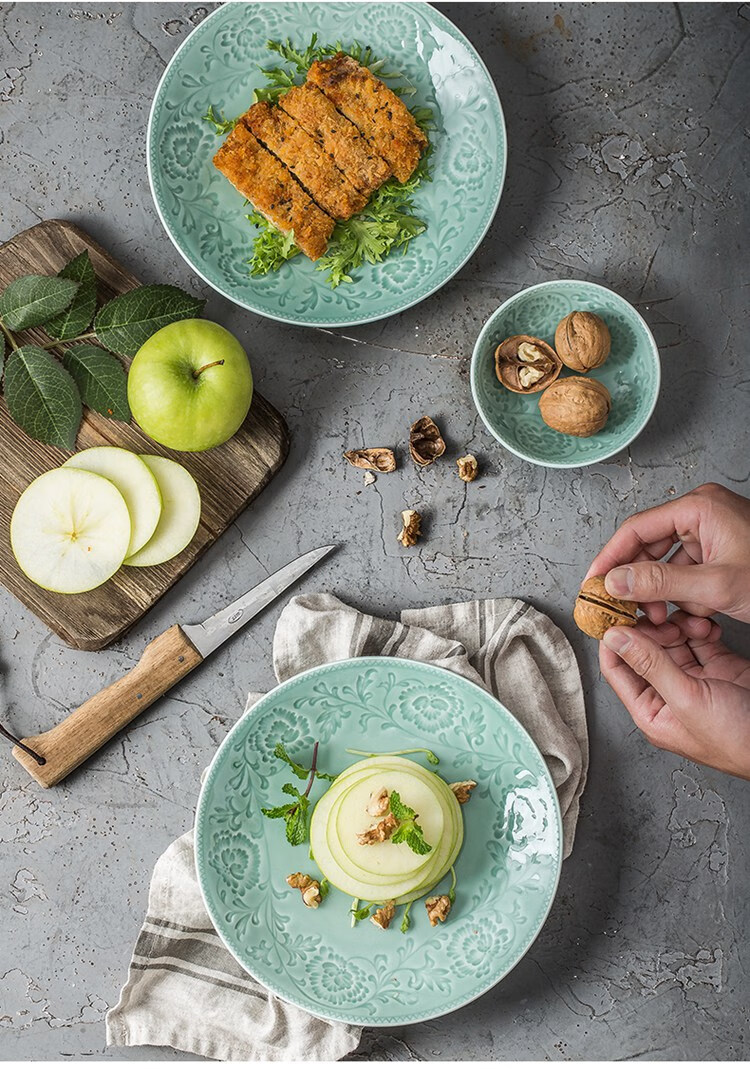 Sushitaoci | Set of Tableware with Annual Rings, Simple 21-Piece Ceramic Plates And Bowls Gift Box, Jiamei Series 1