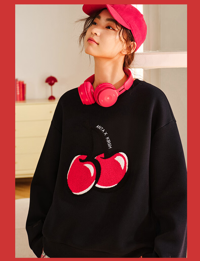 ANTA ×kirsh Collaboration | Cherry Round Neck Pullover Sweatshirt for Women, New Autumn Trendy Sports Top 11