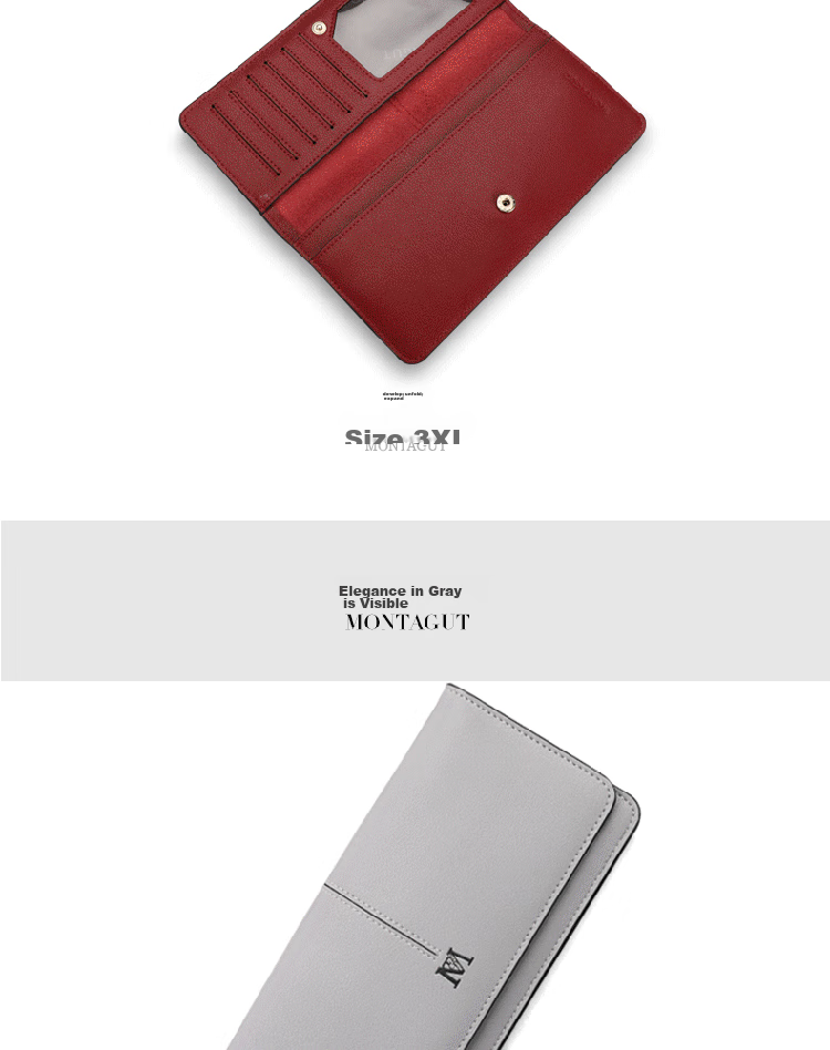 MONTAGUT Women's Wallet [Gift Box], New Genuine Leather Long Card Holder, Birthday Gift for Women, Red Color, Practical for Zodiac Year 12