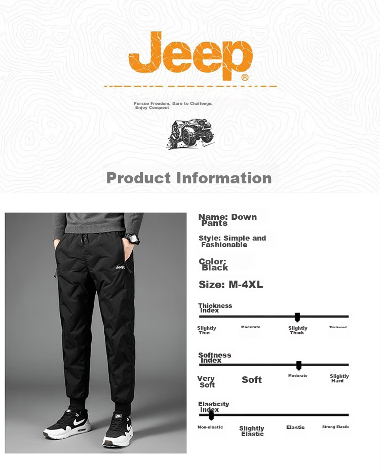 JEEP Men's down Pants for Winter, Fleece-Lined Thick Warm Joggers Casual Trousers, Black, Size M 13