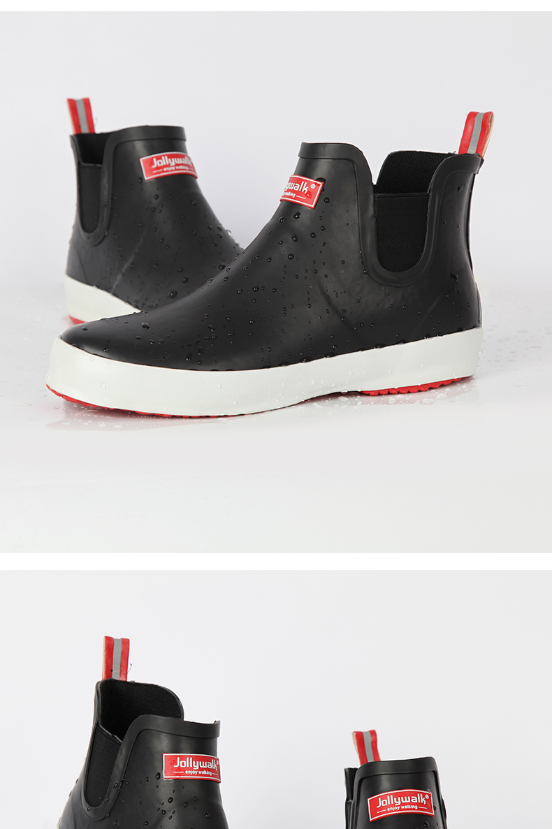 Jolly Walk Men's Water Shoes, Low-Top Waterproof Rain Boots, Car Washing Fishing Rubber Overshoes JW208 Black And Red Size 46 17
