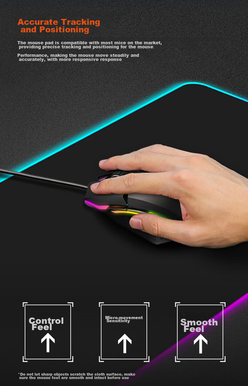 DAREU PE-T83 Professional Gaming Cool RGB Light-Up Mouse Pad Large Size 800*300*3mm USB Interface Thickened Edge-Locked Smooth Computer Desk Pad 3
