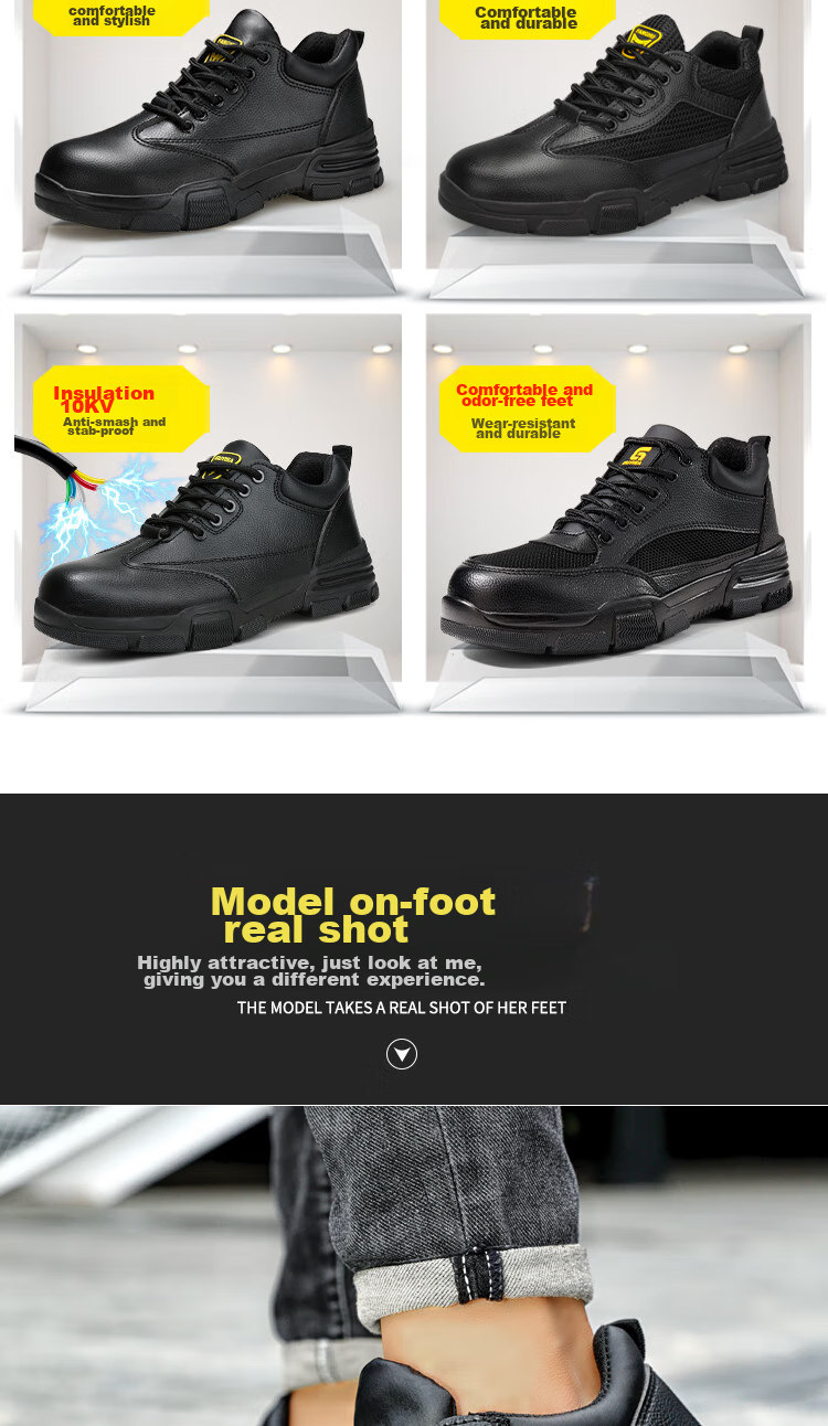 JUNBU Safety Shoes for Men, Steel Toe Cap, Anti-Smashing, Puncture-Resistant, Waterproof, Lightweight, Comfortable Construction Site Work Shoes 2165N Size 40 13