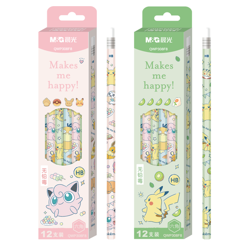 M&G Stationery HB Pencils with Eraser Tips, Pokemon Hexagonal Wooden Shaft, Random Styles, Student Back-To Writing Art Sketching Drawing Wooden Pencils QWP308F8