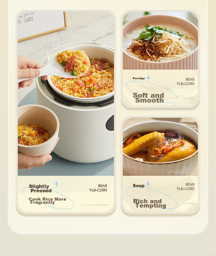 Bear Electric Pressure Cooker for 4-5 People, Large Capacity Dual Inner Pot Multi-Function High Pressure Cooker, Home Smart Soup Stewing Rice Cooker 4L YLB-C40W5 10