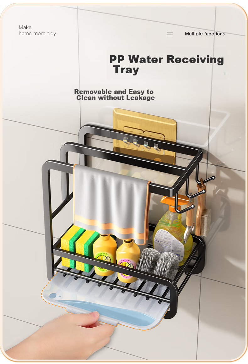 Shuaishi Stainless Steel Kitchen Towel Rack Draining Rack No-Drill Dishcloth Holder Sink Sponge Storage Shelf 9