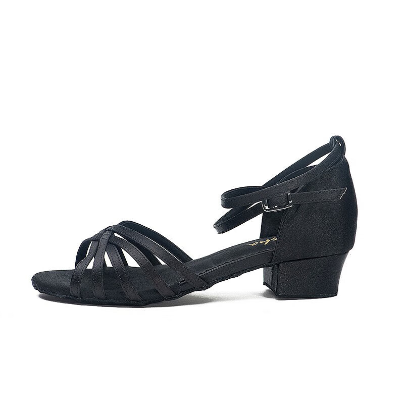 Sansha Children's Latin Dance Shoes, Ballroom Dance Rumba Cha-Cha Satin Low-Heel Dance Shoes BK13056S, Black, Size 35