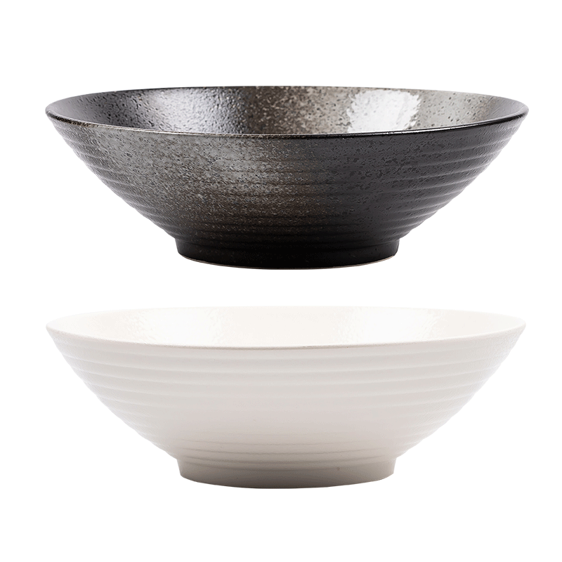 JD Original Large Bowl, Soup Noodle Bowl, Ceramic Salad Bowl for Home Use, Extra-Large Conical Bowl with High Capacity, 12 Inches * 1, Black
