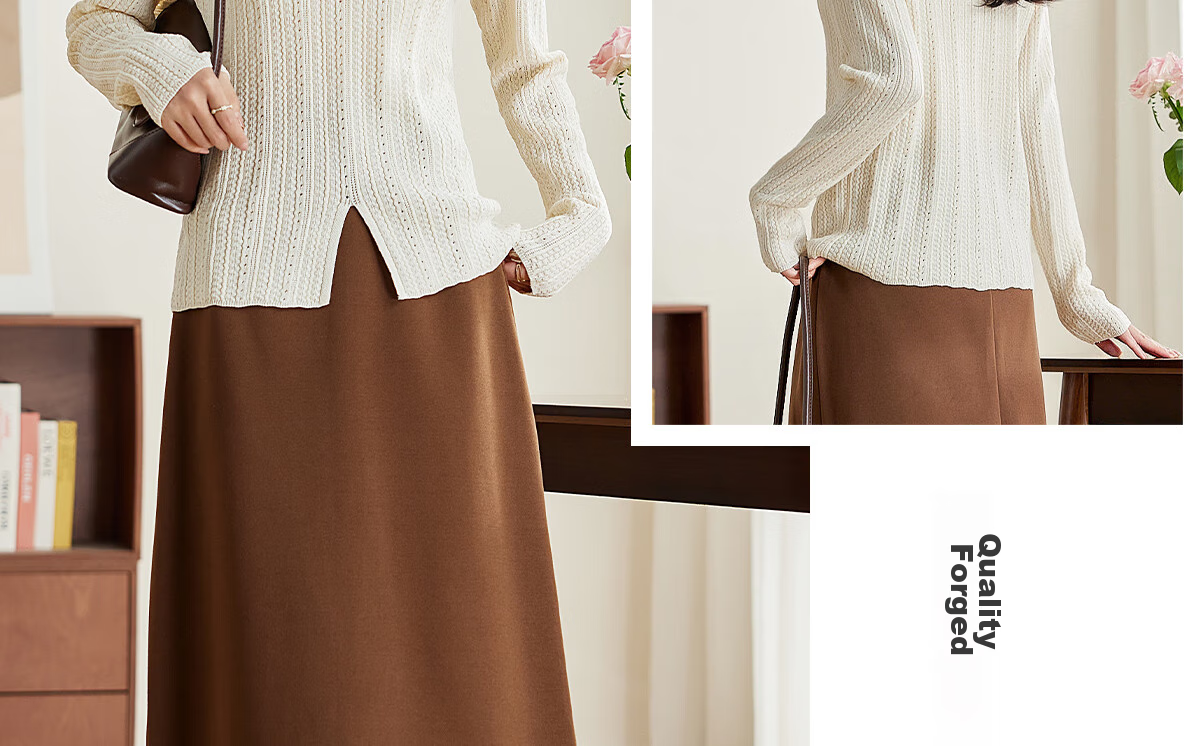PinCai Women's Knit Sweater, Spring And Autumn Thin Style, Niche V-Neck Split Knit Top, Loose Inner Layer Base Shirt P143Z3008 42