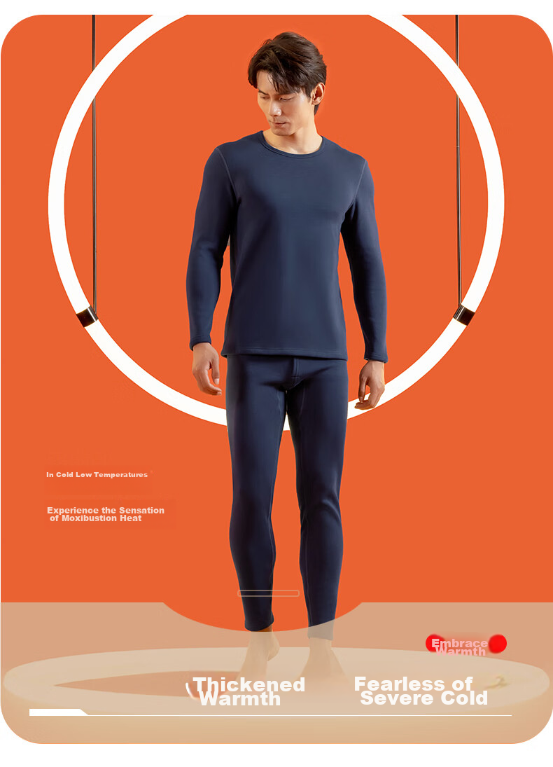 Yiershuang Autumn And Winter [40-Count Non-Shedding Fleece] Men's Round Neck Thermal Underwear Set, Fleece-Lined Thick Base Layer Autumn Top And Pants 11
