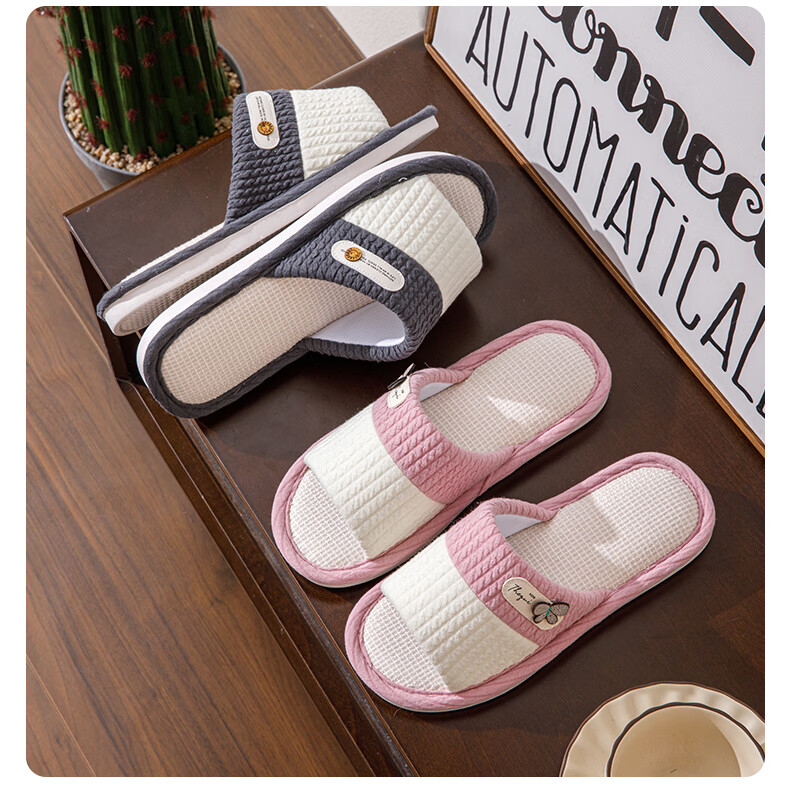 Taxiang Linen Cotton Slippers for Men And Women, Color-Block Lightweight Simple Home All-Season Slippers TR005 Navy Blue 40/41 8