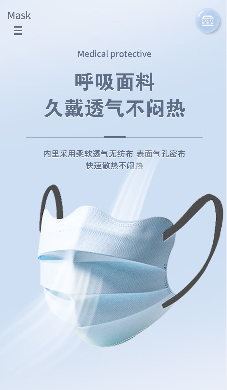 Zhierkang Disposable Adult Face Masks, Three-Layer High-Quality, Summer Lightweight Breathable Dust-Proof Sun Protection Individually Wrapped, Smoky Gray 100 Pieces 6