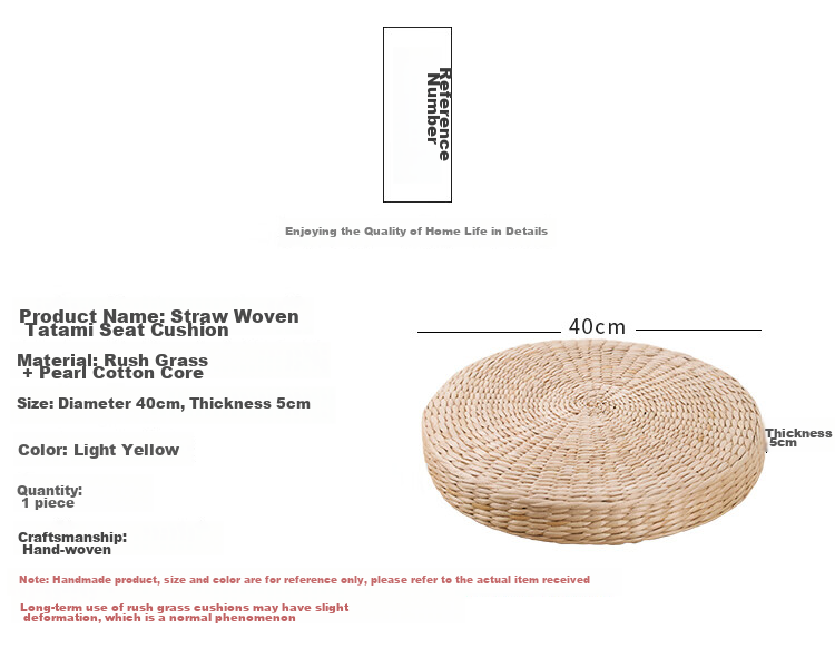 TaTanice Meditation Cushion, Handmade Thickened Round Zazen Mat, Floor Tatami Seat Pad, 40*40*5cm 4
