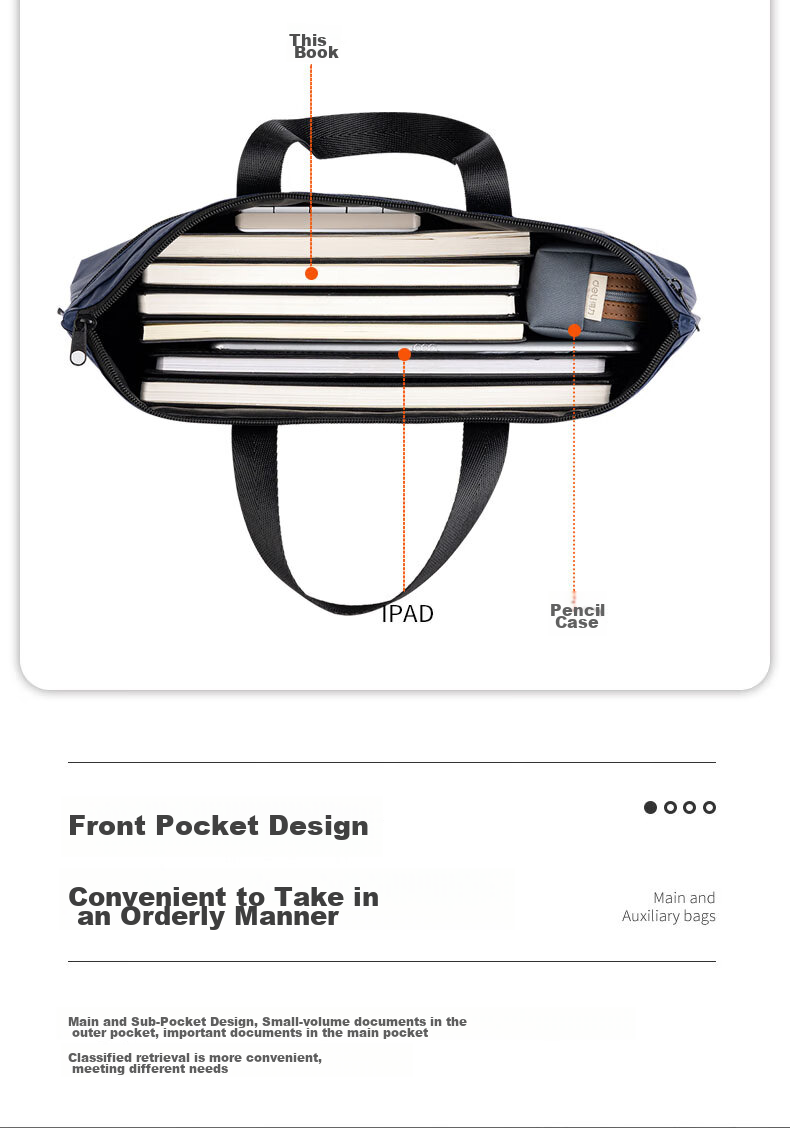 Deli Double-Layer Business Bag/document Bag/briefcase/zipper Pouch, Handbag for Men And Women, Business Meeting Bag, Portable Document Storage Bag, P05840A Black 3