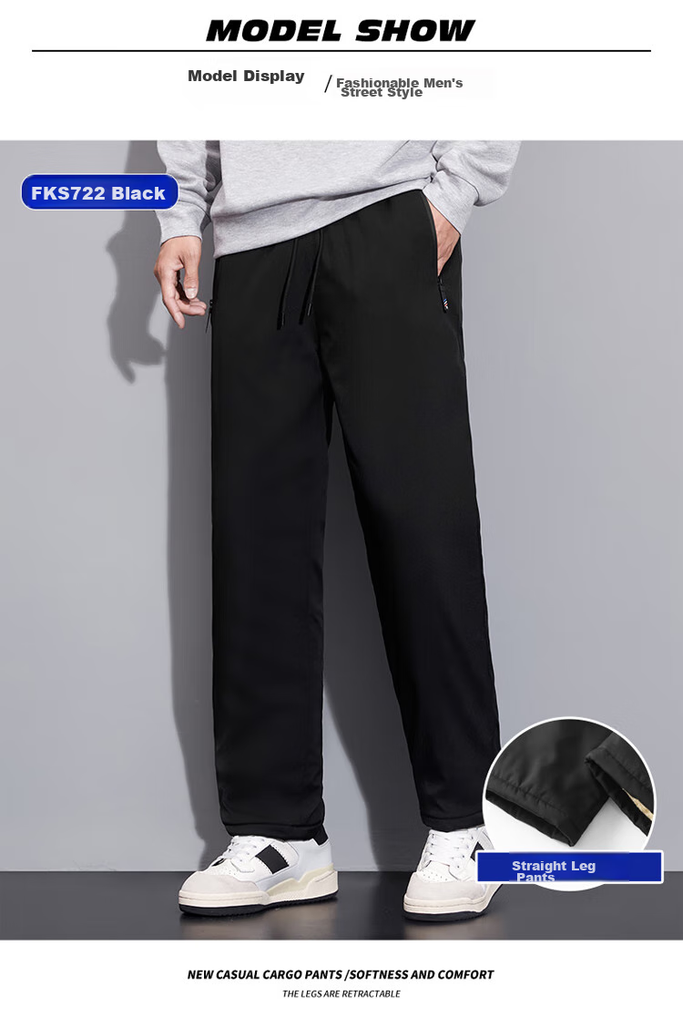 TUCANO Men's Cotton Pants Lamb Wool Fleece Thickened Graphene Warm Comfortable Casual Straight Leg Trousers Black 3XL 13