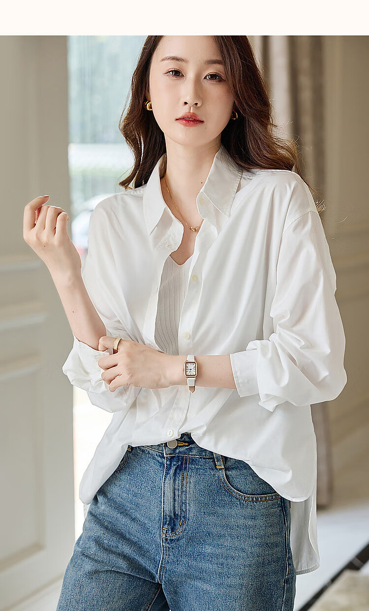 Dme [New Rich Urban Style] Autumn Long-Sleeve Collared Shirt, Cotton Drop-Shoulder Simple Blouse, Women's Top 14