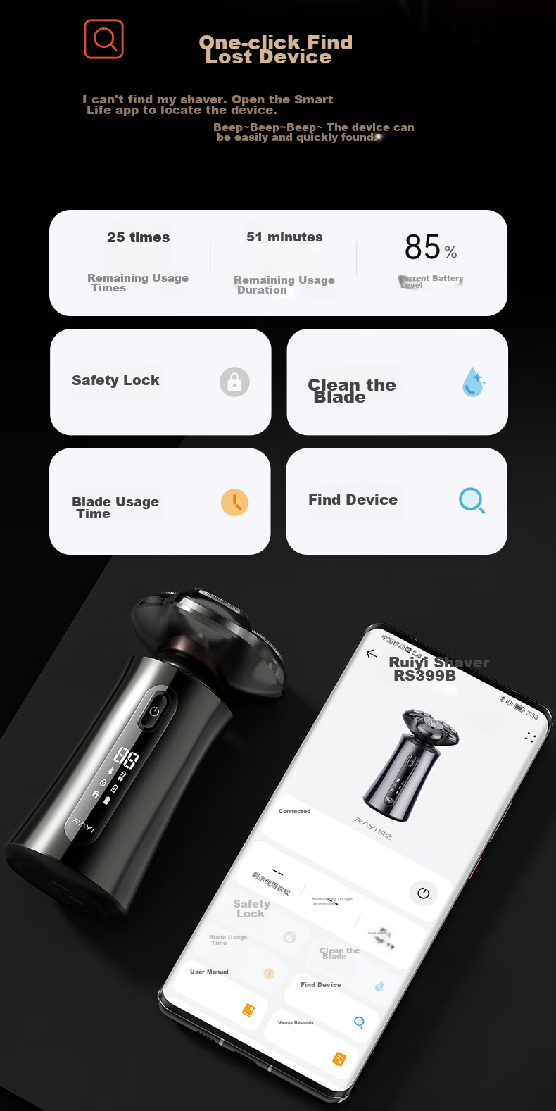 RAYI Electric Shaver, Rotating Fully Washable, Three-Blade Head Razor, Men's New Year Gift for Boyfriend Or Father, Gift Box Version RS399B 14