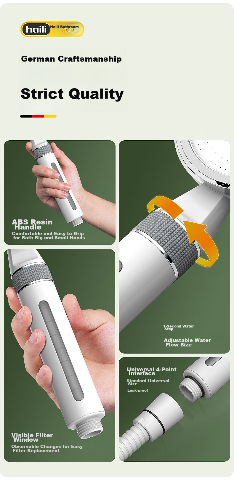 Haili Shower Head, High-Pressure Shower Head, Bathroom Pressurized Handheld Shower Head, Filtered Shower Head, Water Purification, Chlorine Removal, 988 31