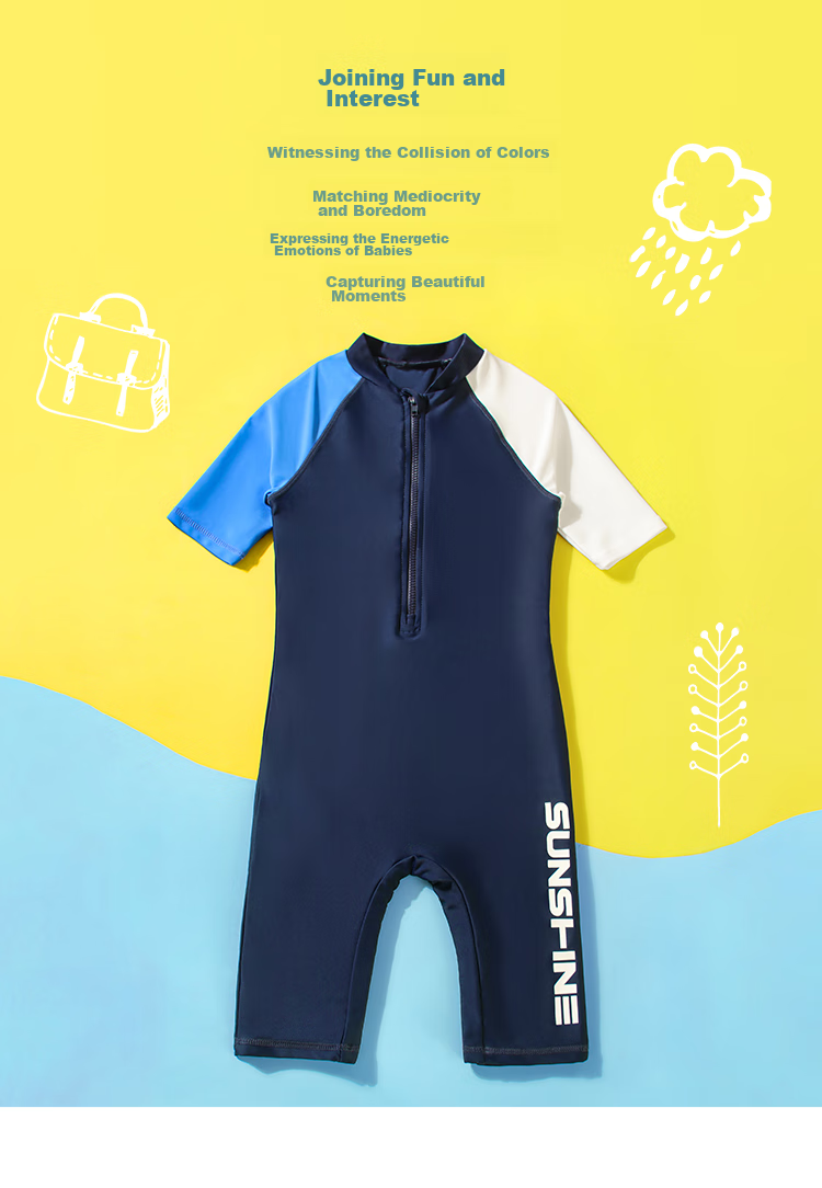 Yizi Children's Swimsuit, Boys' One-Piece Swimwear, Surfing Suit, Beach Swimwear, EZI22B009, Navy Blue, 150cm 2