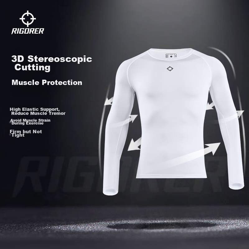 RIGORER Fleece-Lined Compression Shirt for Men, Warm Quick-Dry Running Sports Top, Fitness Training Long-Sleeve Undershirt