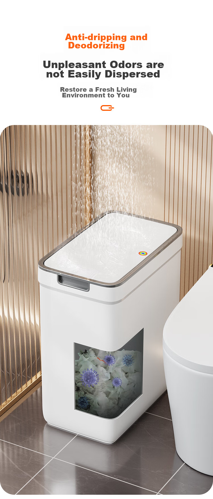 Jiabangshou Bathroom Toilet Push-Lid Trash Can, 15.1L Narrow Gap Garbage Bin, Large Size, for Kitchen, Bedroom, Living Room, Home Use, Popular Trendy Bi 14