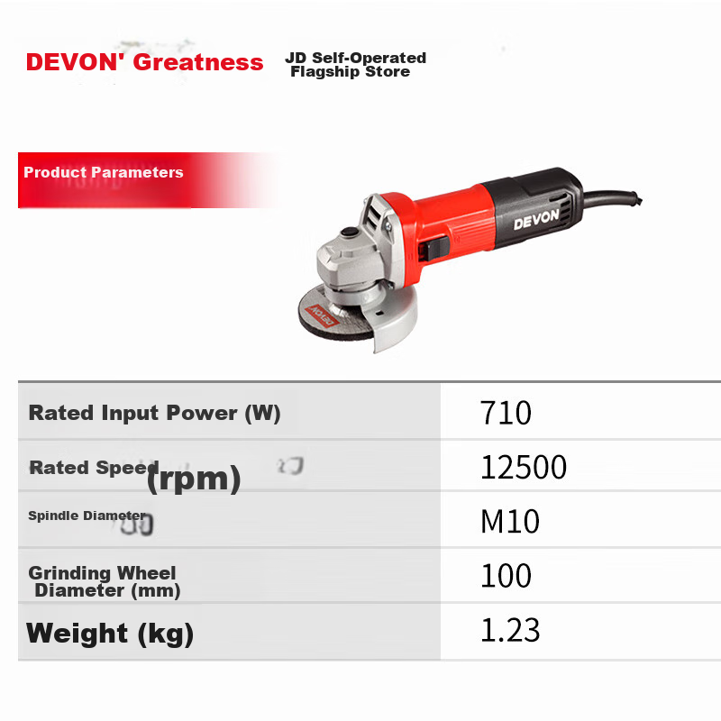 Devon Angle Grinder DAG-710 Hand Grinder Polisher Sander Cutting Machine DAG710W with Rear Switch