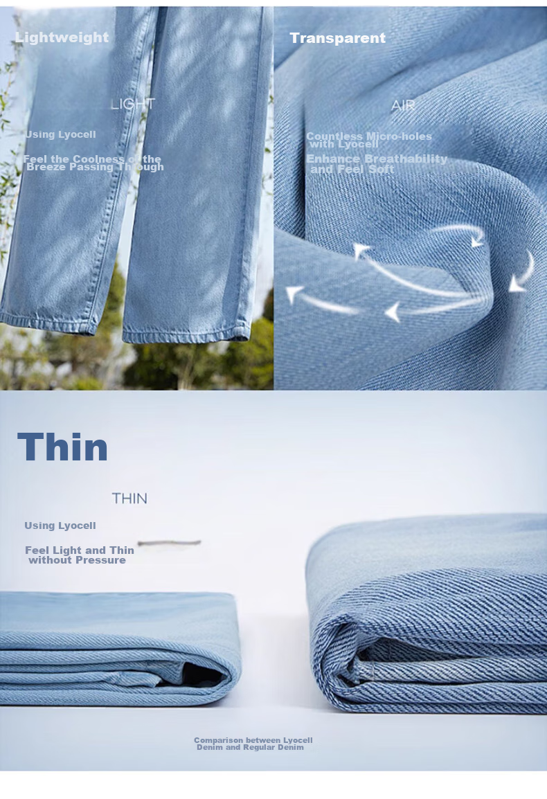 LangSha Tencel Straight-Leg Jeans for Women, Summer Lightweight High-Waist Double-Button Slimming Ice Silk Floor-Length Wide-Leg Pants 3
