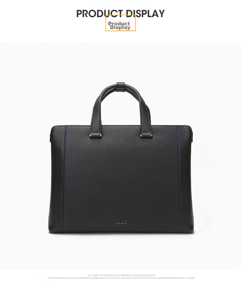 ELLE HOMME Men's Business Briefcase, Light Luxury Top-Grain Leather Handbag, Fashionable Laptop Bag EA388200510 Black 7