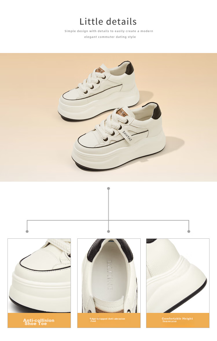 DAPHNE Women's White Sneakers, Versatile Breathable Sports Shoes, Thick-Soled Heightening Casual Trendy Skateboard Shoes for Women, Black, Size 40 3