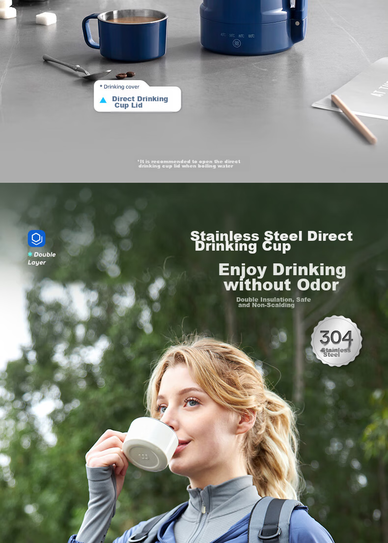 Morphyrichards Portable Electric Kettle, Large Capacity Household Water Boiler, Outdoor Travel Vacuum Insulation Stainless Steel Anti-Scalding Water Cup, Electric Hot Water Pot MR6061 Blue One's Member 8