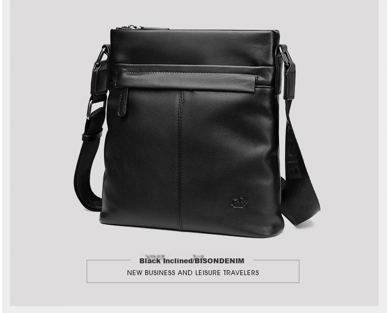 Meizhouyeniou Shoulder Bag, Men's Crossbody Bag, Casual Genuine Leather Men's Bag N2357-1B Black, Birthday Gift for Boyfriend 21