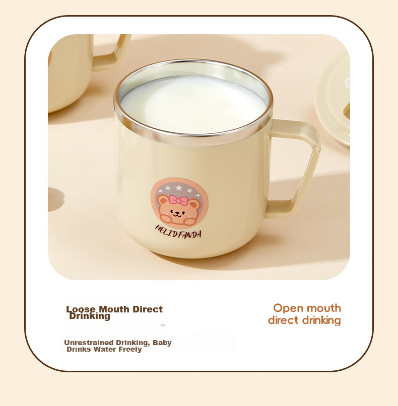 WORTHBUY 316 Stainless Steel Children's Milk Cup, Baby Drinking Cup, Double-Layer Anti-Scalding with Scale And Straw Cup, Bear Desig 9