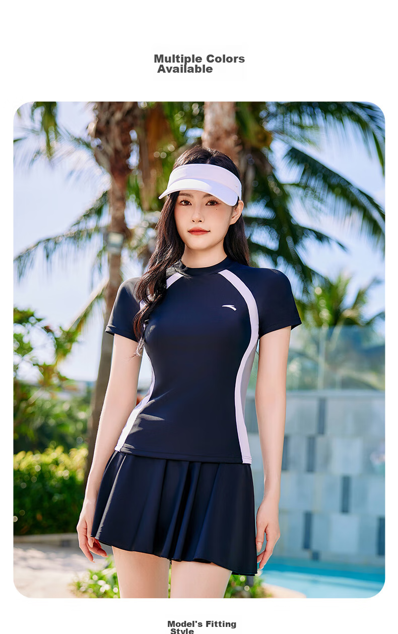 ANTA Slim Waist Women's Two-Piece Swimsuit, Slimming And Fitted, Tummy Control Skirt Design, Elastic Breathable Quick-Dry Chlorine-Resistant Swimwear 2XL 8
