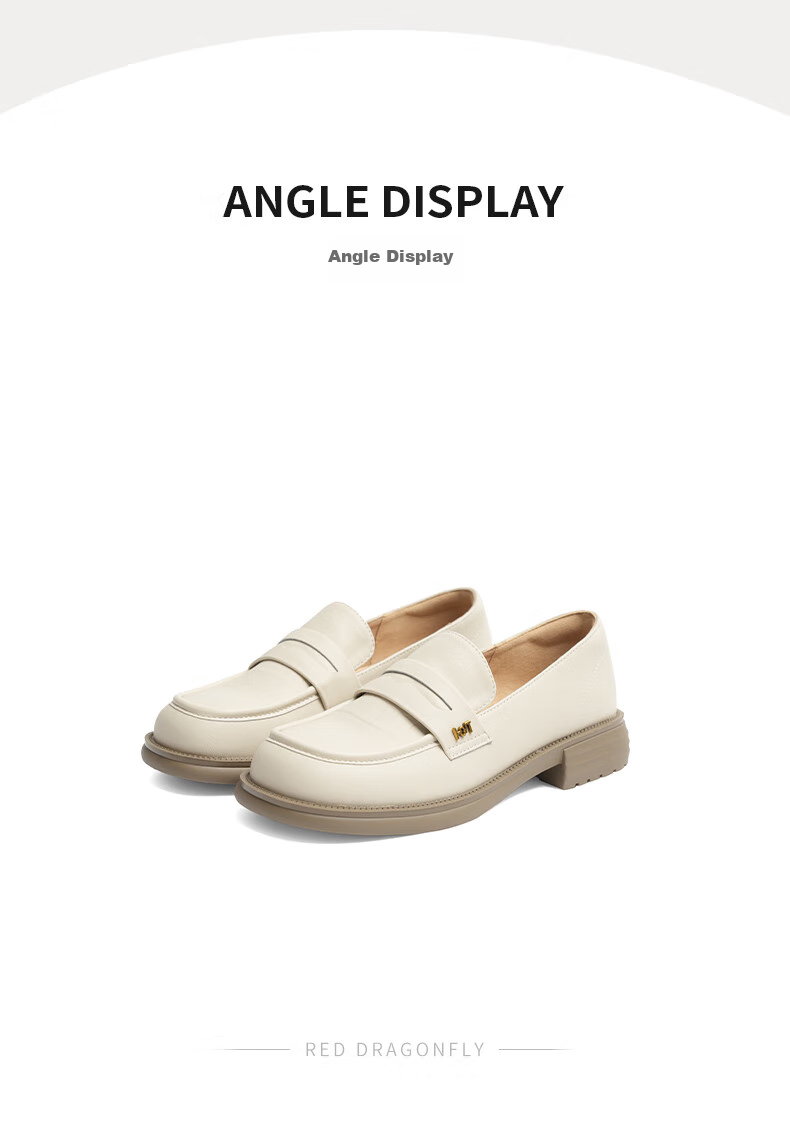 RED DRAGONFLY Loafers for Women, Spring And Autumn British Style Square Toe Soft Sole Flats, Square Heel Leather Shoes WLB14137 Beige 36 10