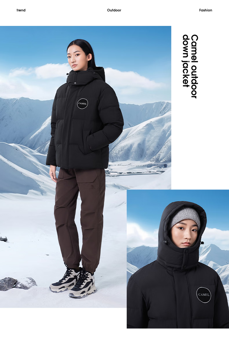 CAMEL Outdoor down Jacket, Autumn And Winter New Style for Men And Women, Windproof, Water-Repellent, Cold-Resistant, Warm, High-Fill Power Puffer Jacket, XS 19