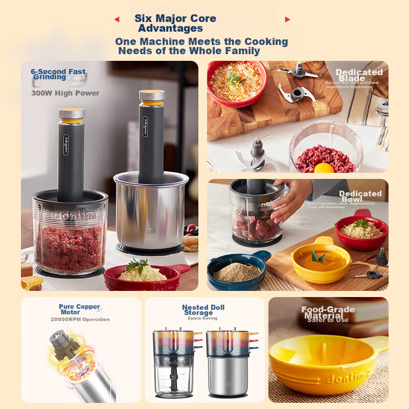 Donlim Meat Grinder, Home Food Processor, Multifunctional Mincer And Vegetable Cutter, Grinder, Baby Food Maker, Seasoning Dispenser, Cooking Stick, Garlic Peeler DL-5028 Glass Model