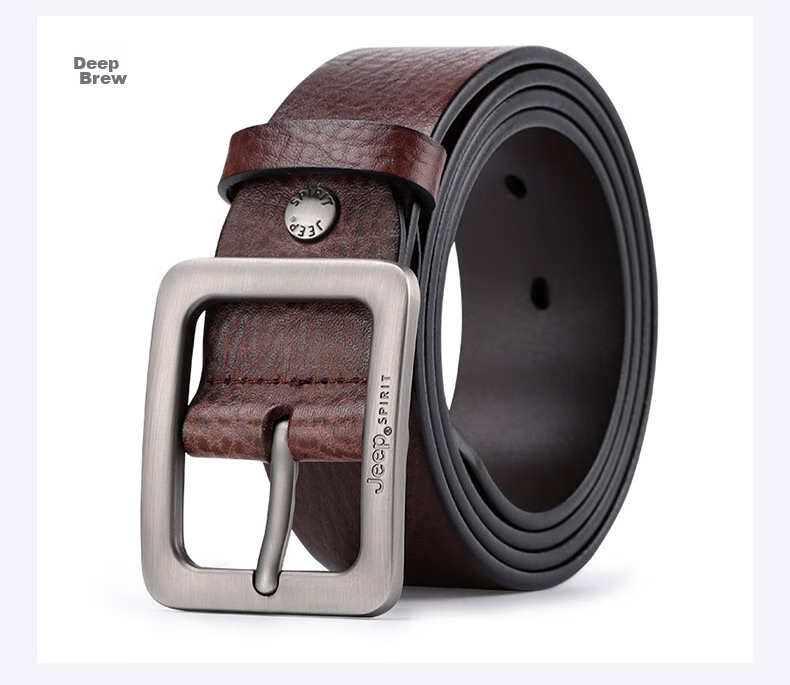JEEP SPIRIT Men's Belt with Pin Buckle, Top-Grain Leather, Casual Business Trouser Belt, Birthday And Father's Day Gift for Young And Middle-Aged Me 16