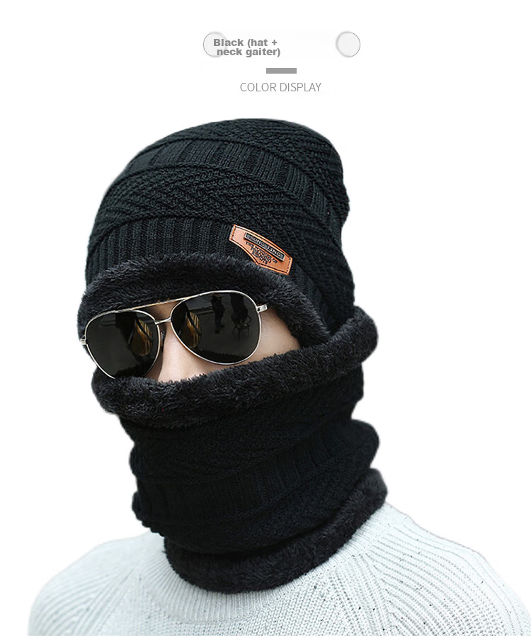 GLO-STORY Winter Knitted Hat for Men And Women with Fleece Lining, Warm Neck Gaiter, Thickened Wool Hat with Ear Protection, Cold-Proof Gray Cap 18