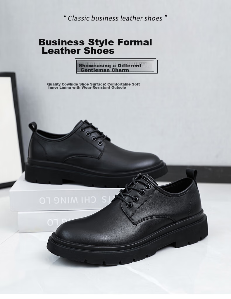 MULINSEN Men's Shoes, Business Casual, Top-Grain Leather, Versatile Thick-Soled British Style Leather Shoes for Men, C9016 1
