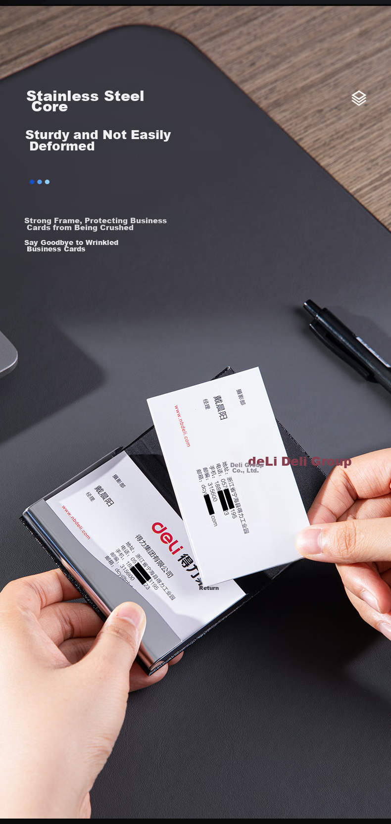 Deli Portable Business Card Holder, Leather Card Case for Men And Women, Office Supplies, Black 7628 9