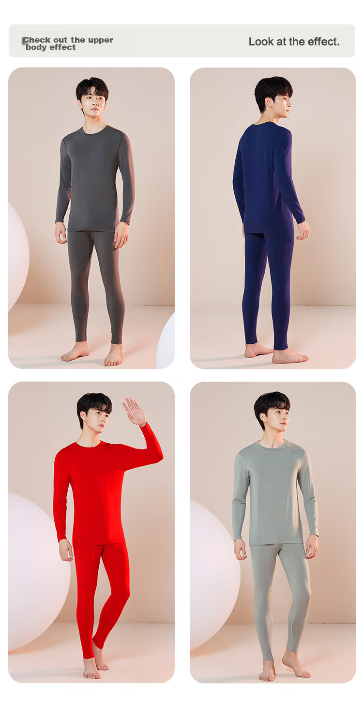 Hodo Men's Underwear with Wool, Thin Warm Base Layer, Round Neck Soft Undershirt Set, Dark Gray 16