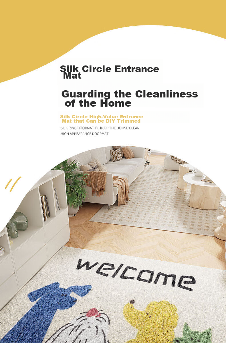 Qiqijia Entrance Door Mat, Home Use Non-Slip Foot Mat, Cartoon Silk Loop Doormat, Dirt-Scraping Door Mat, Entrance Mat 1