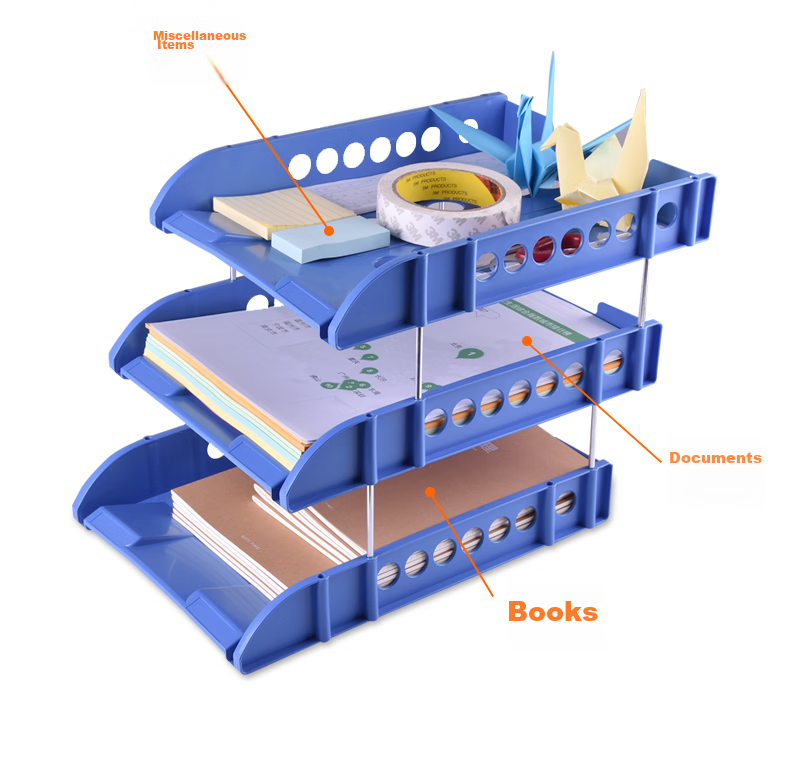 LISON Three-Tier File Tray, Blue Office Desk Organizer, Plastic File Holder, Document Storage Box, File Rack, 3C Digital Products, All-Net Low Price 2