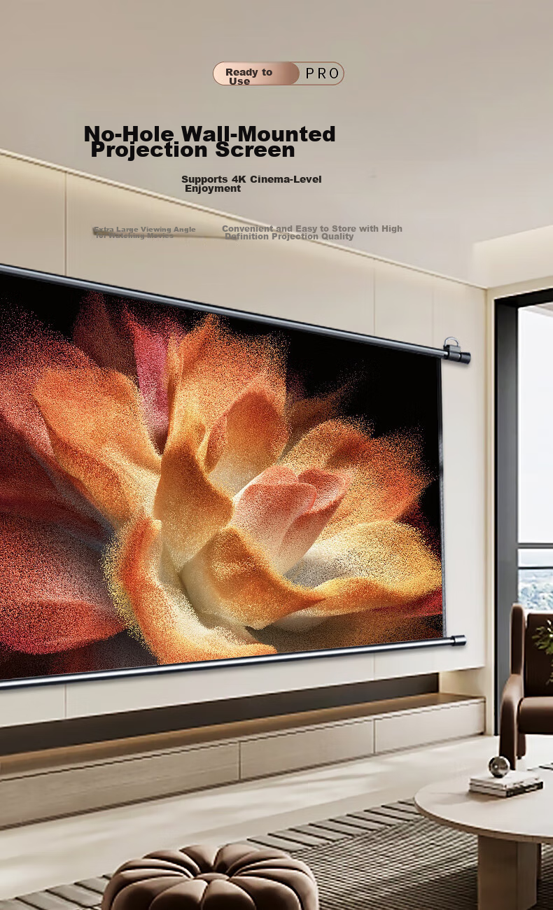 MEISHUO 84-Inch 16:9 White Glass Fiber Wall-Mounted Projection Screen Easy Installation Projector Screen [No Drilling Required] High-Definition Projector Screen Compatible with Xiaomi, XGIMI, Jmgo, Epso 1