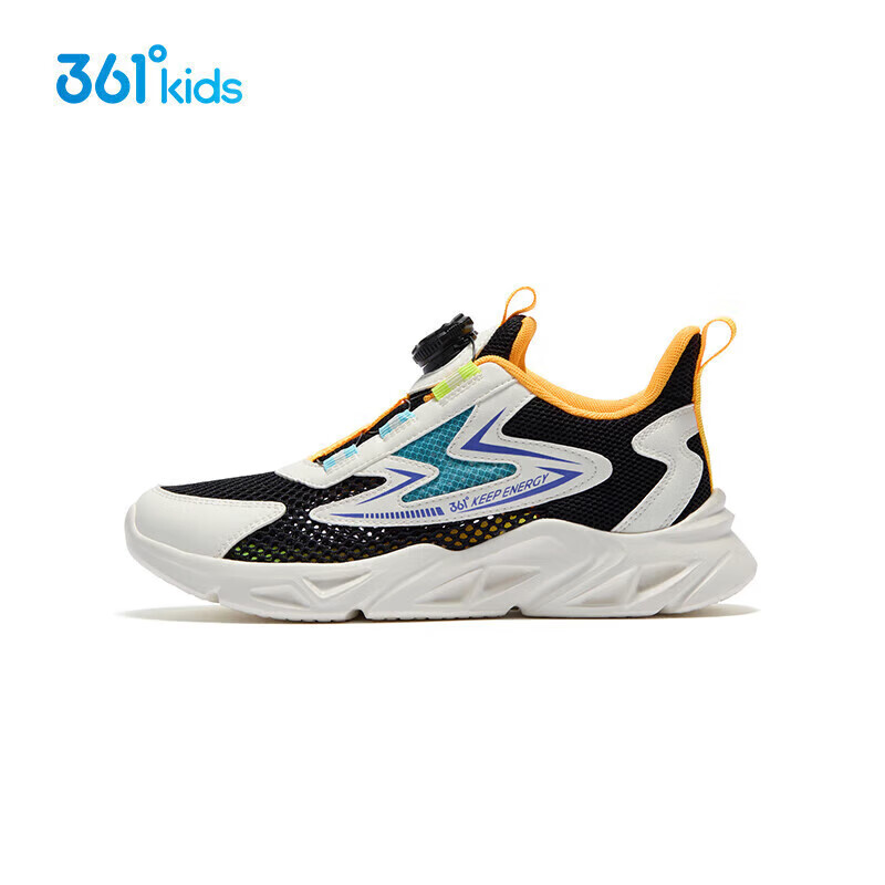 361° Children's Shoes, Kids' Running Shoes for Summer, Boys And Girls Aged 3-14, Large Mesh with Rotary Knob, Black Size 35