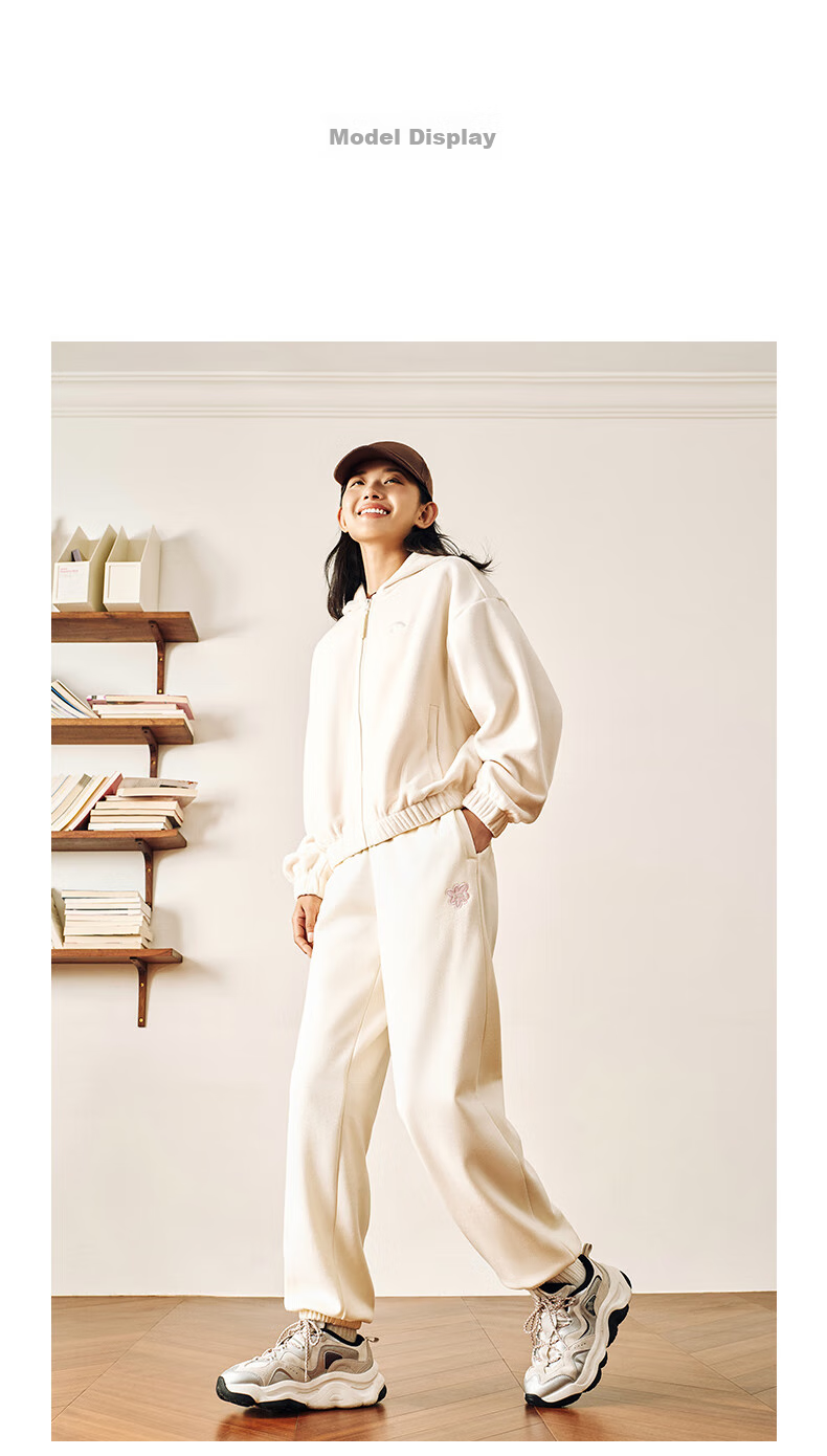 ANTA Snow Owl Fleece-Lined Knit Jogger Pants Women's Winter Casual Warm Trousers College Sports Pants 25