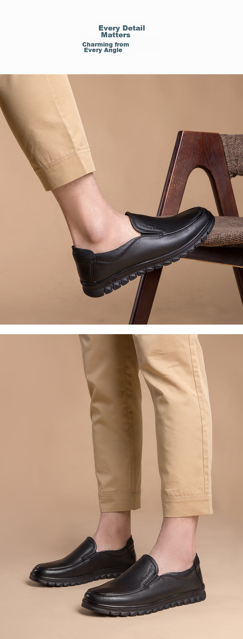 Aokang Leather Shoes for Men, Business Casual Slip-On Comfortable Daily Simple Driving Casual Leather Shoes, Black, Size 42 2
