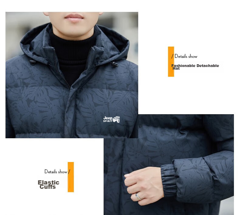 JEEP SPIRIT Men's Hooded Cotton Jacket, Autumn And Winter New Style, Solid Color Skin-Friendly Thickened Windproof Coat, Black, 2XL 5