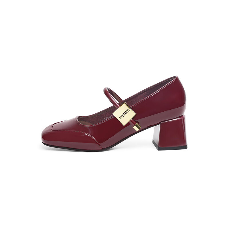 RED DRAGONFLY Mary Jane Shoes Spring And Autumn Elegant French-Style Leather Shoes Chunky Heel Women's Pumps WTB24677 Red Size 36