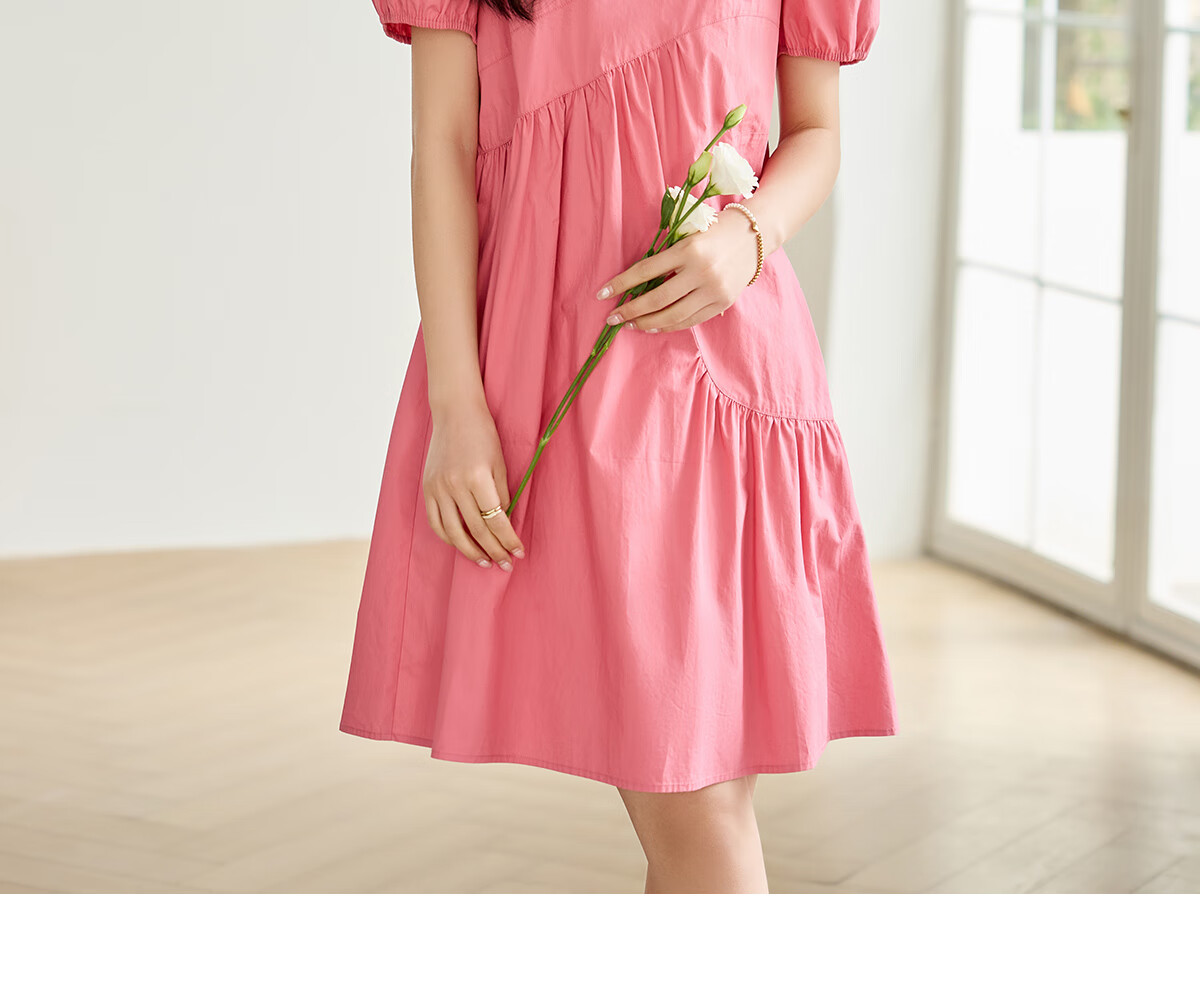 Taxiang Short-Sleeve Dress, Round Neck, Irregular Design, Loose Casual A-Line Skirt, Long Dress T143Q1357 1